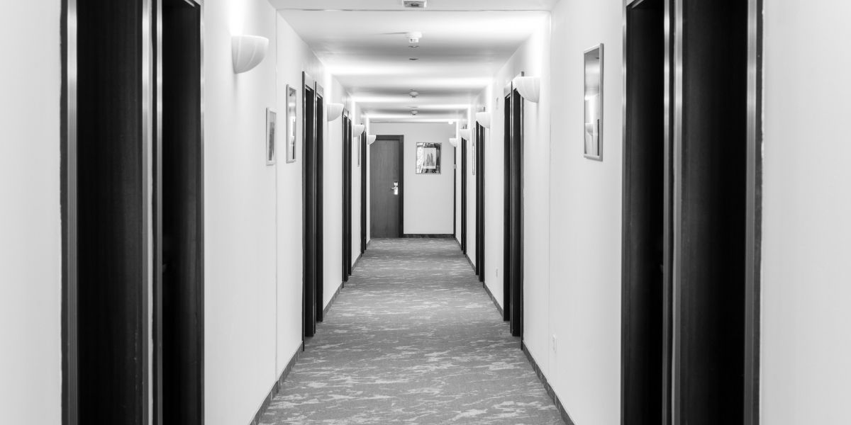 Hotel hallway corridor - proper lighting and surveillance in hallways is essential for guest safety